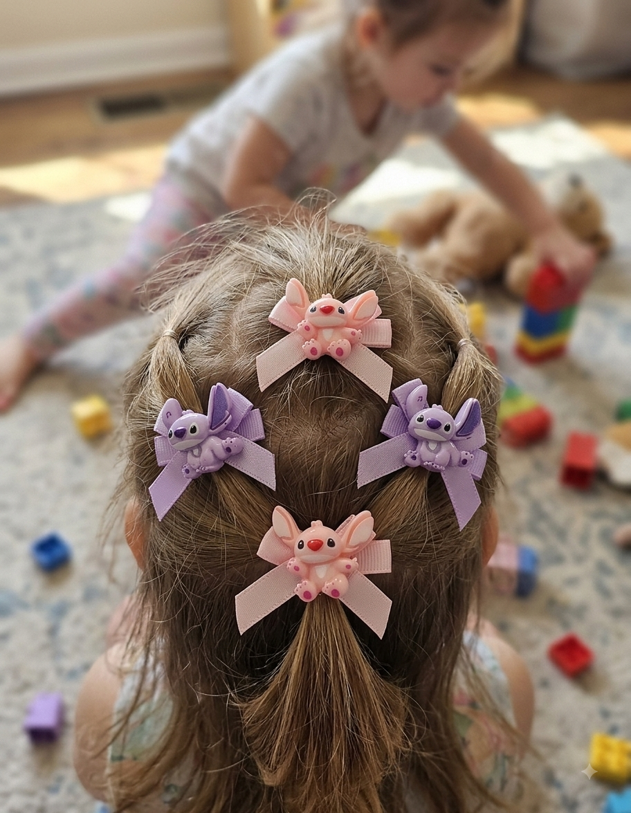 Stitch and Angela Hair Bows for Girls – Cute Character Bow