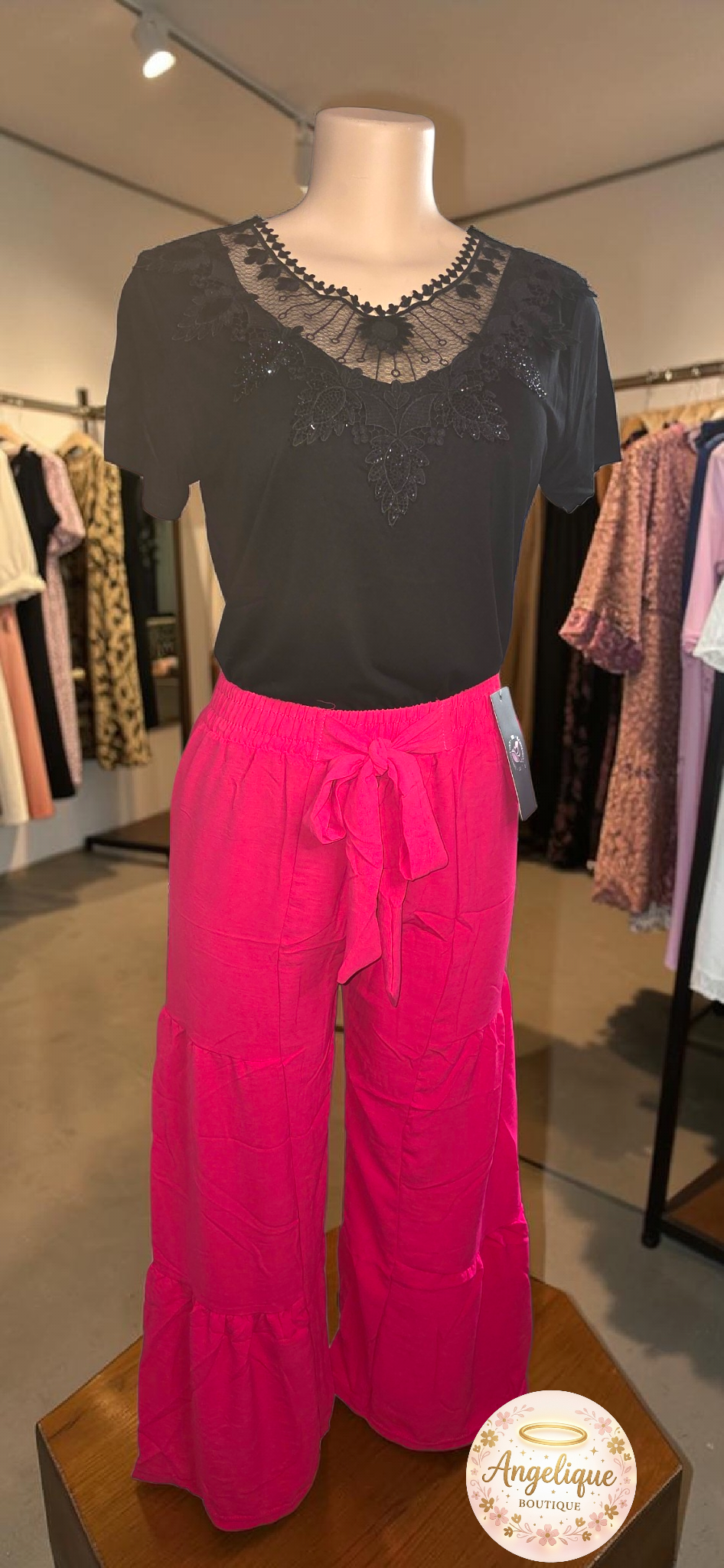 Pantalón Palazzo Largo | Rosa Fucsia, Rosa Claro & Negro
