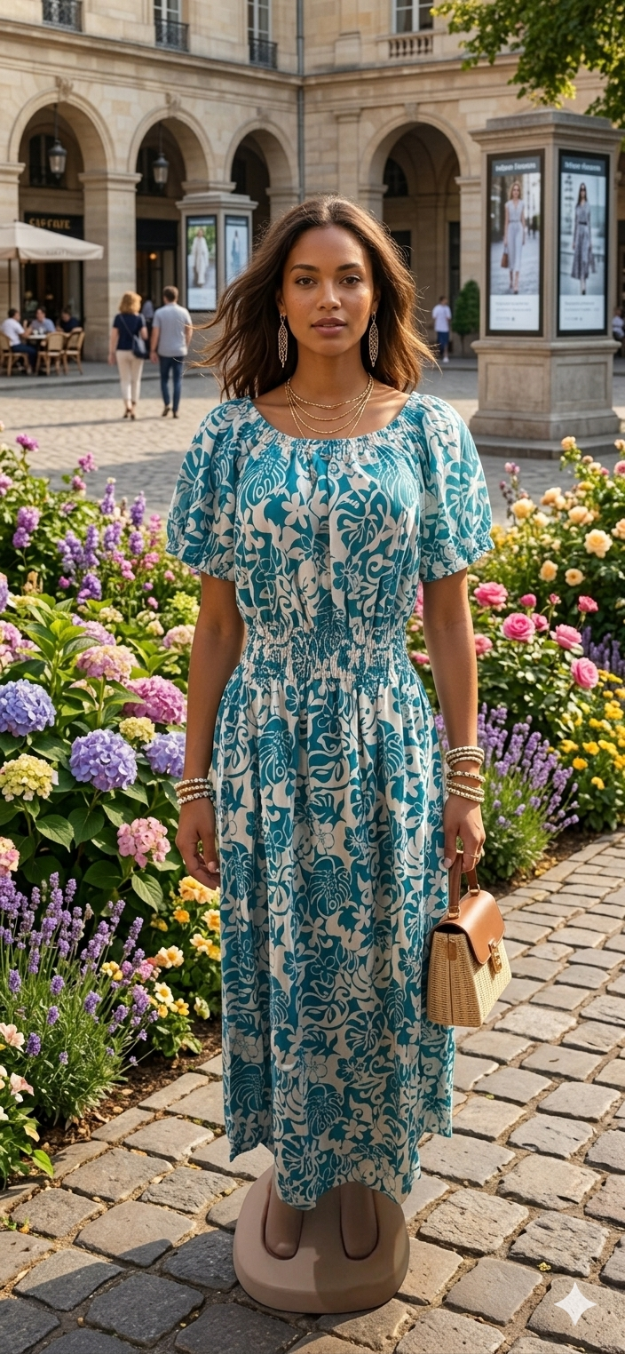 Vestido Floral con Elástico en Cintura