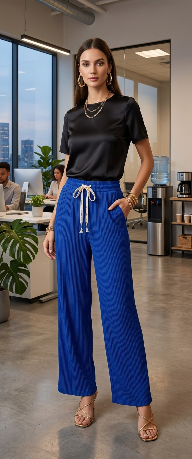 Women's Striped Palazzo Wide-Leg Pants