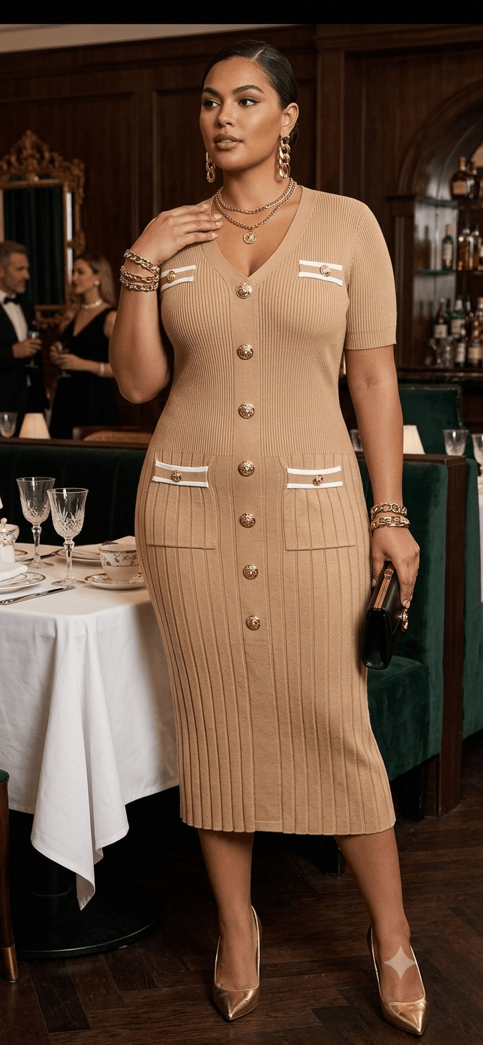 Button-Front Midi Dress with Front Pockets | Angelique Boutique