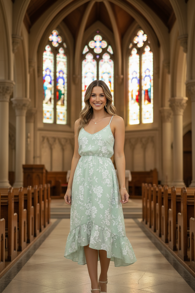 Vestido Largo Tejido Floral de Tirantes – 65% Algodón / 35% Poliéster