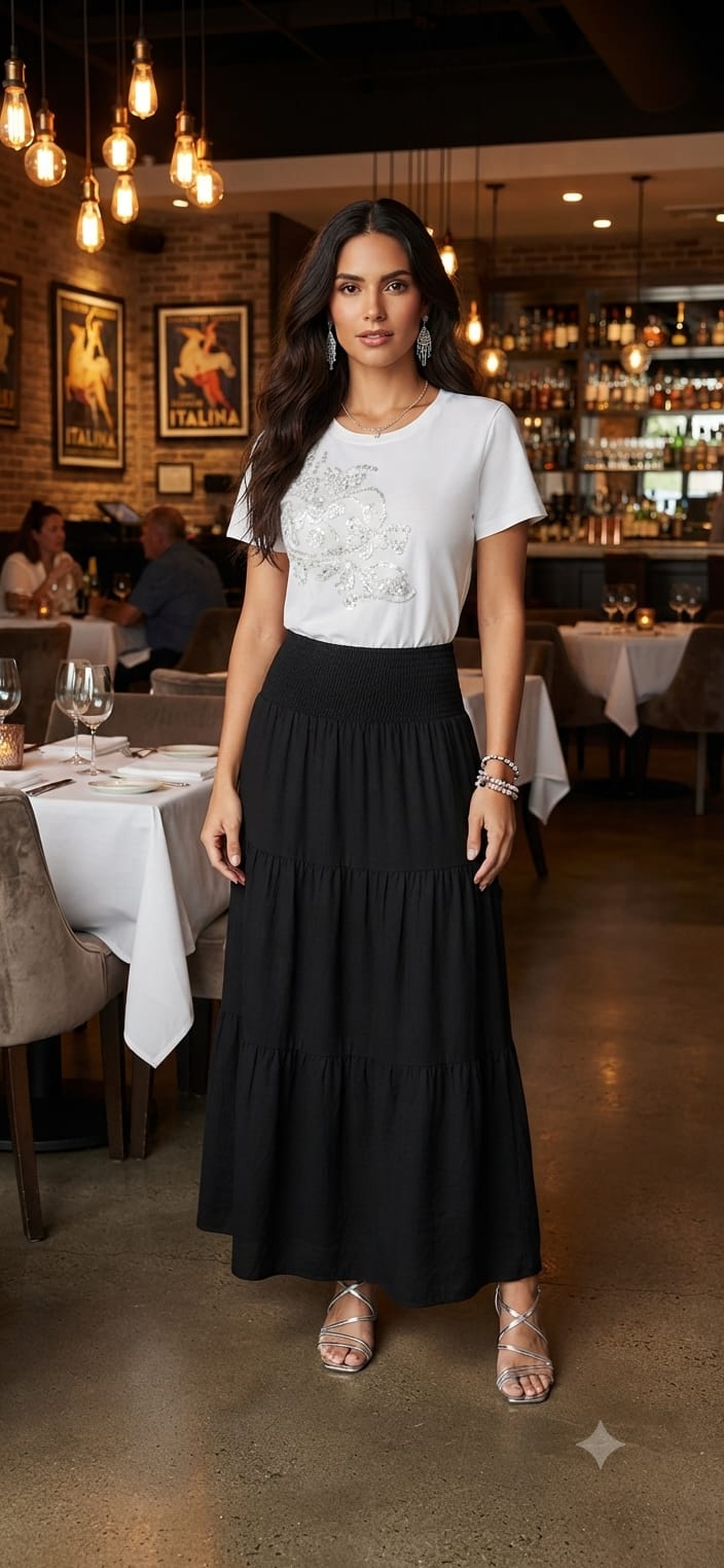 Smocked Waist Tiered Maxi Skirt | Angelique Boutique