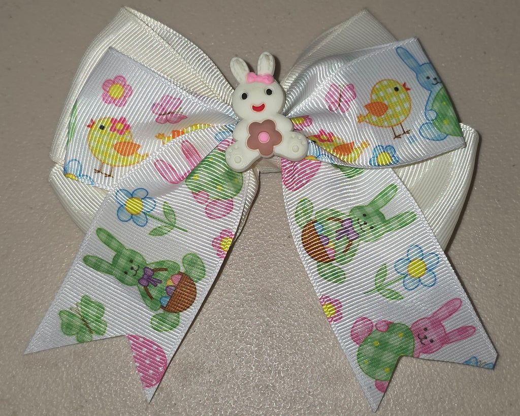 Pastel Bunny Hair Bow Girls Ponytail Ribbon Clip