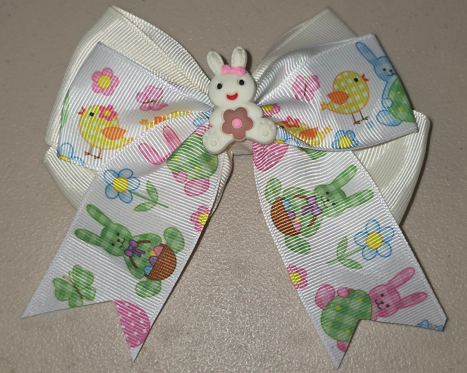 Pastel Bunny Hair Bow Girls Ponytail Ribbon Clip