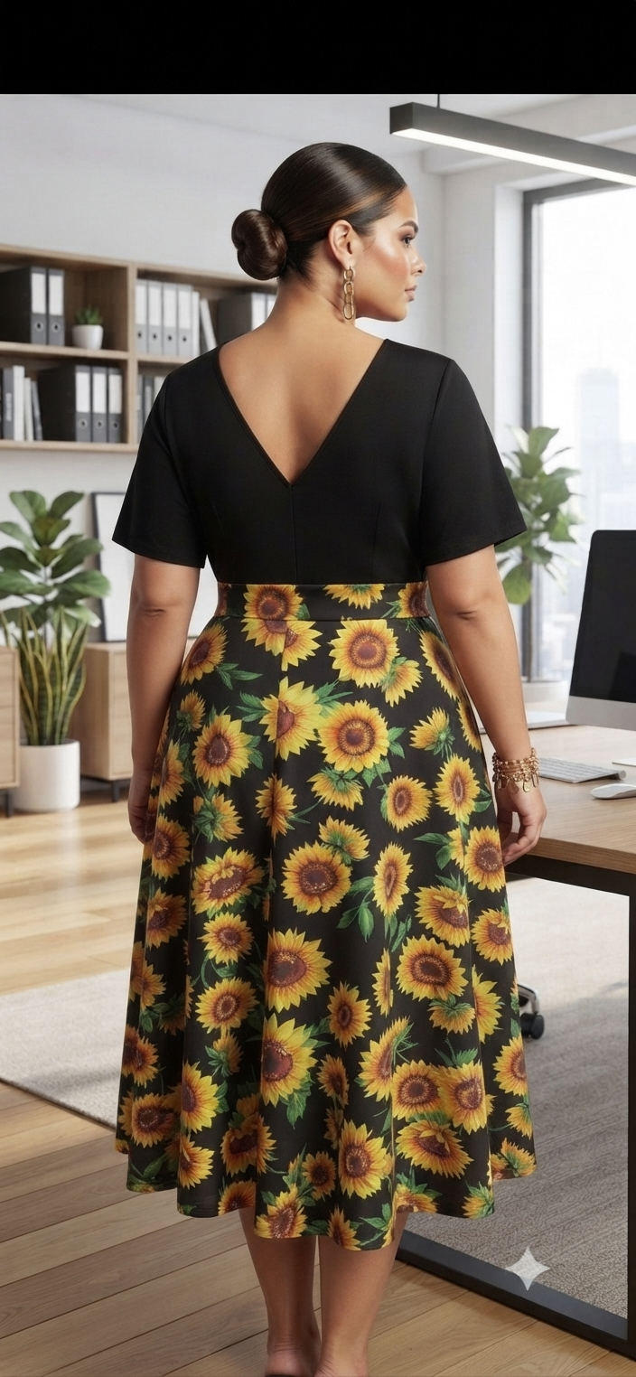 Sunflower Print Wrap Midi Dress