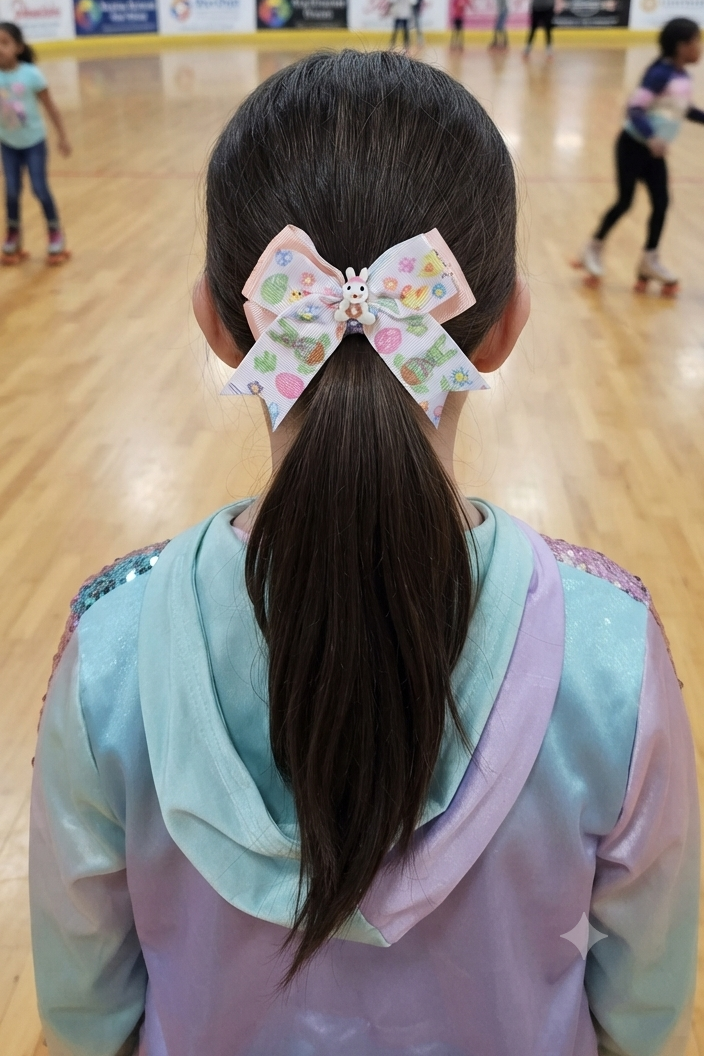 Pastel Bunny Hair Bow Girls Ponytail Ribbon Clip