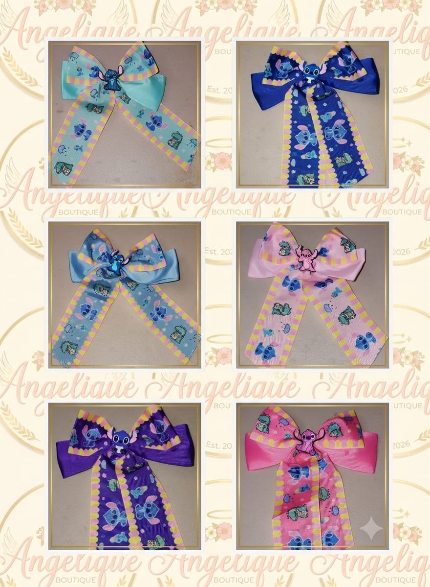 Stitch & Angel Tail Hair Bow Clip for Girls