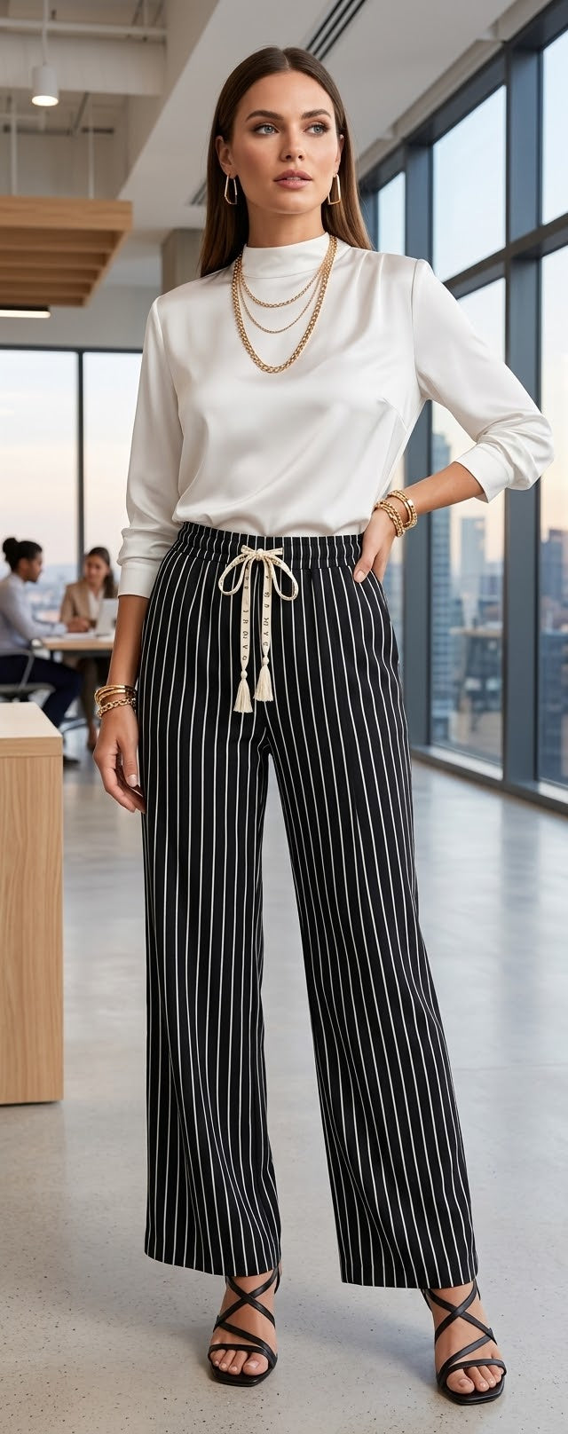 Women's Striped Palazzo Wide-Leg Pants