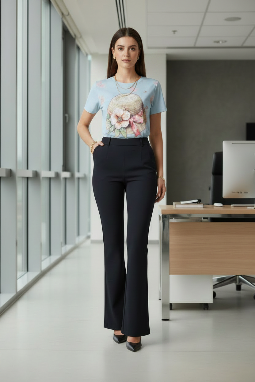 Blusa de Sombrero con Brillo y Pedrería | Manga Corta Femenina