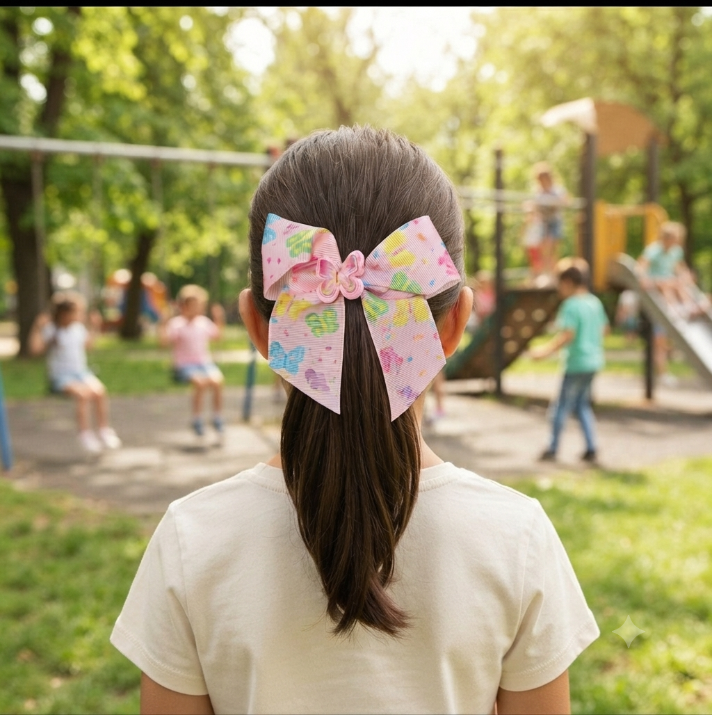 Rainbow Butterfly Hair Bow Girls Grosgrain Ribbon Clip