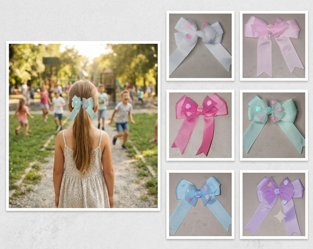 Pastel Heart Tulle Hair Bow Clip