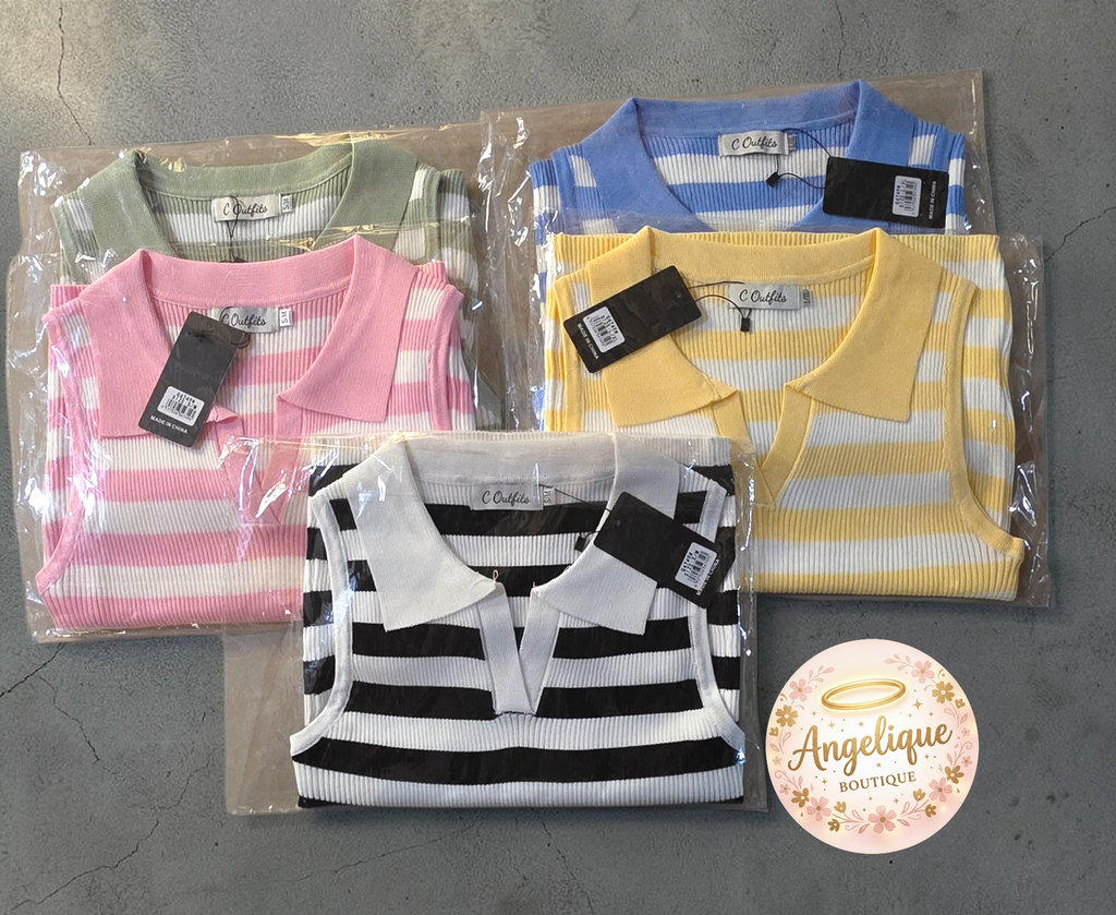 Blusa Rayada Sin Mangas Cuello en V – 100% Poliéster | 5 Combinaciones de Color