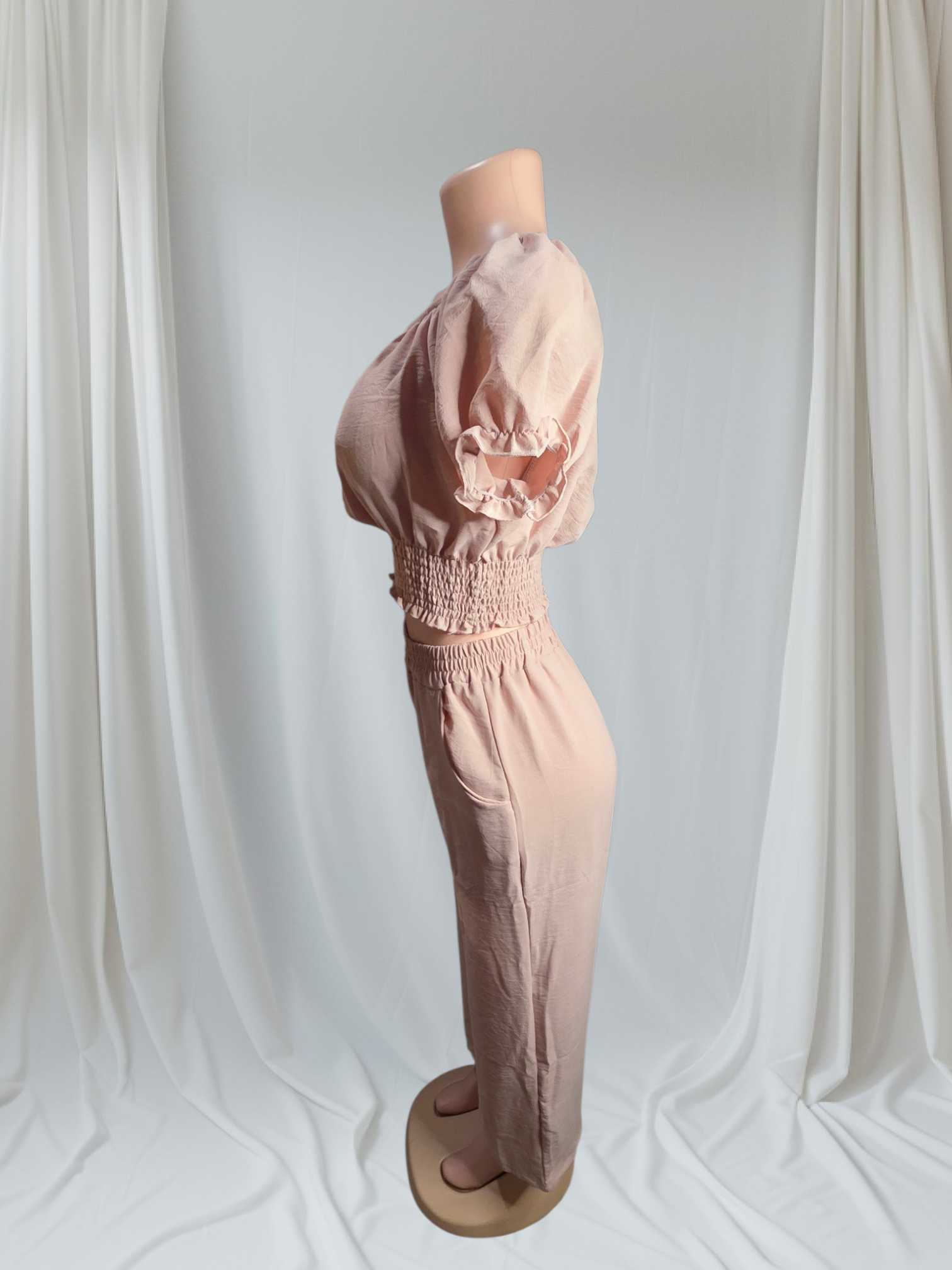 Set de 2 Piezas Mujer Top y Pantalón Fluido | Verde Claro Rosa Kaki Morado