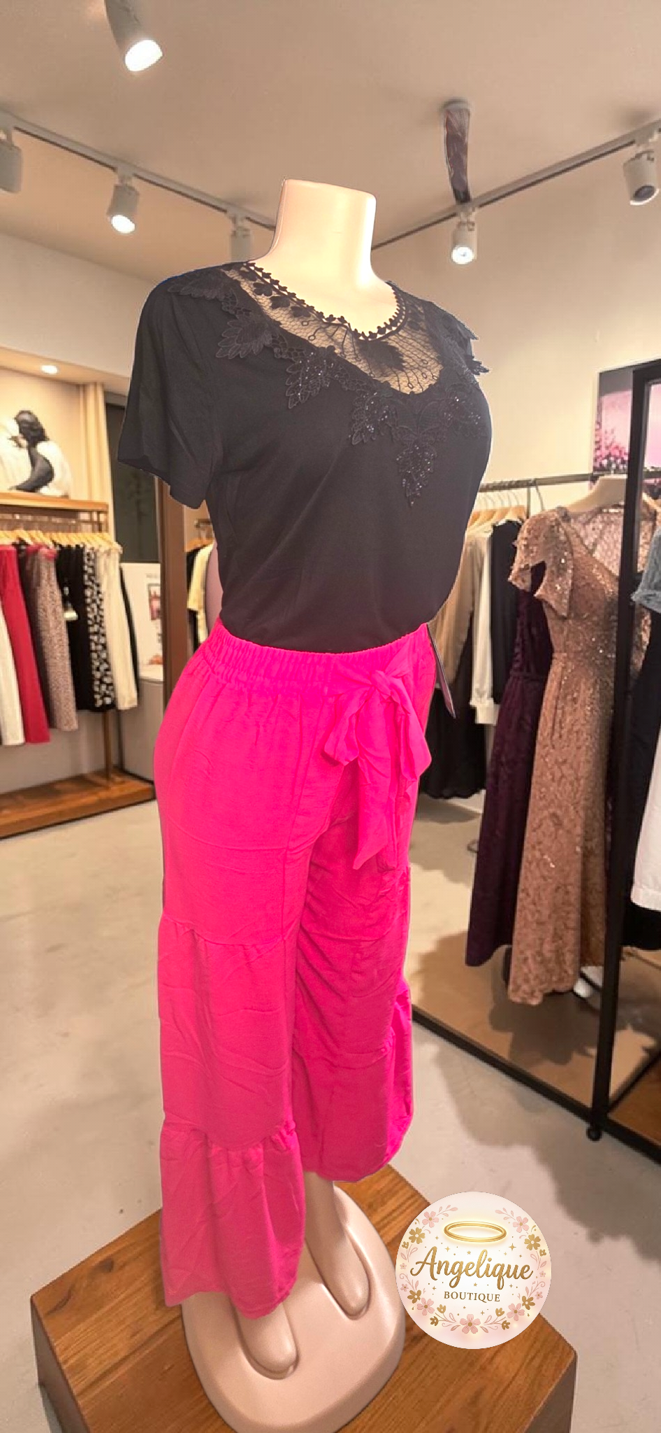 Pantalón Palazzo Largo | Rosa Fucsia, Rosa Claro & Negro