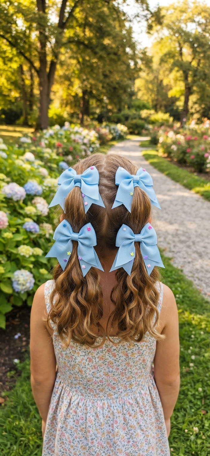 Girls Hair Bows Set of 4 – Colorful Bow Clips for Kids