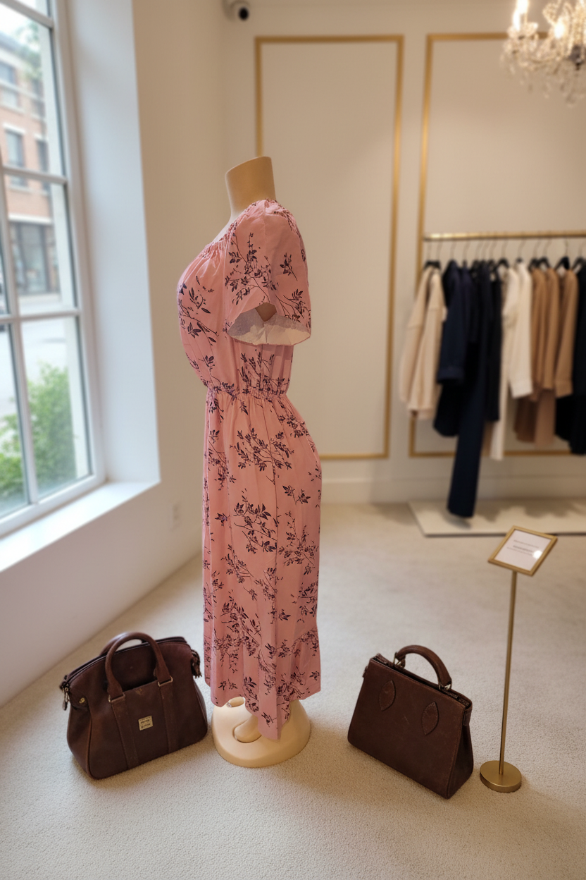 Vestido Largo Floral con Volantes en los Hombros – 2 Estilos en 1 | 65% Seda / 35% Poliéster