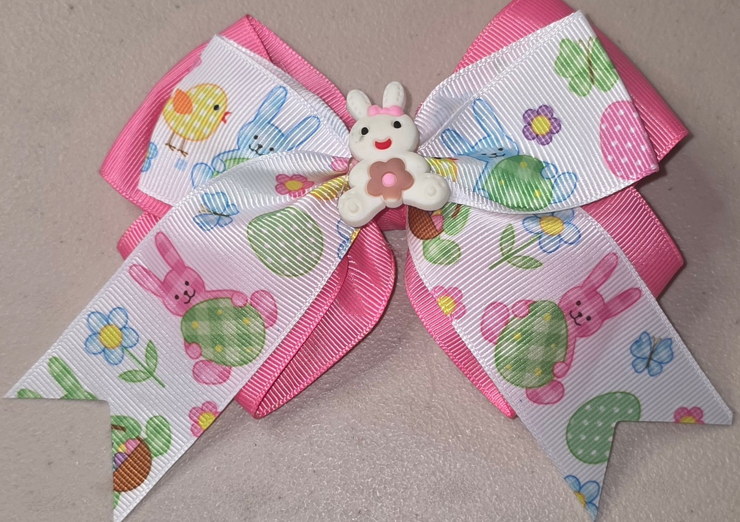 Pastel Bunny Hair Bow Girls Ponytail Ribbon Clip