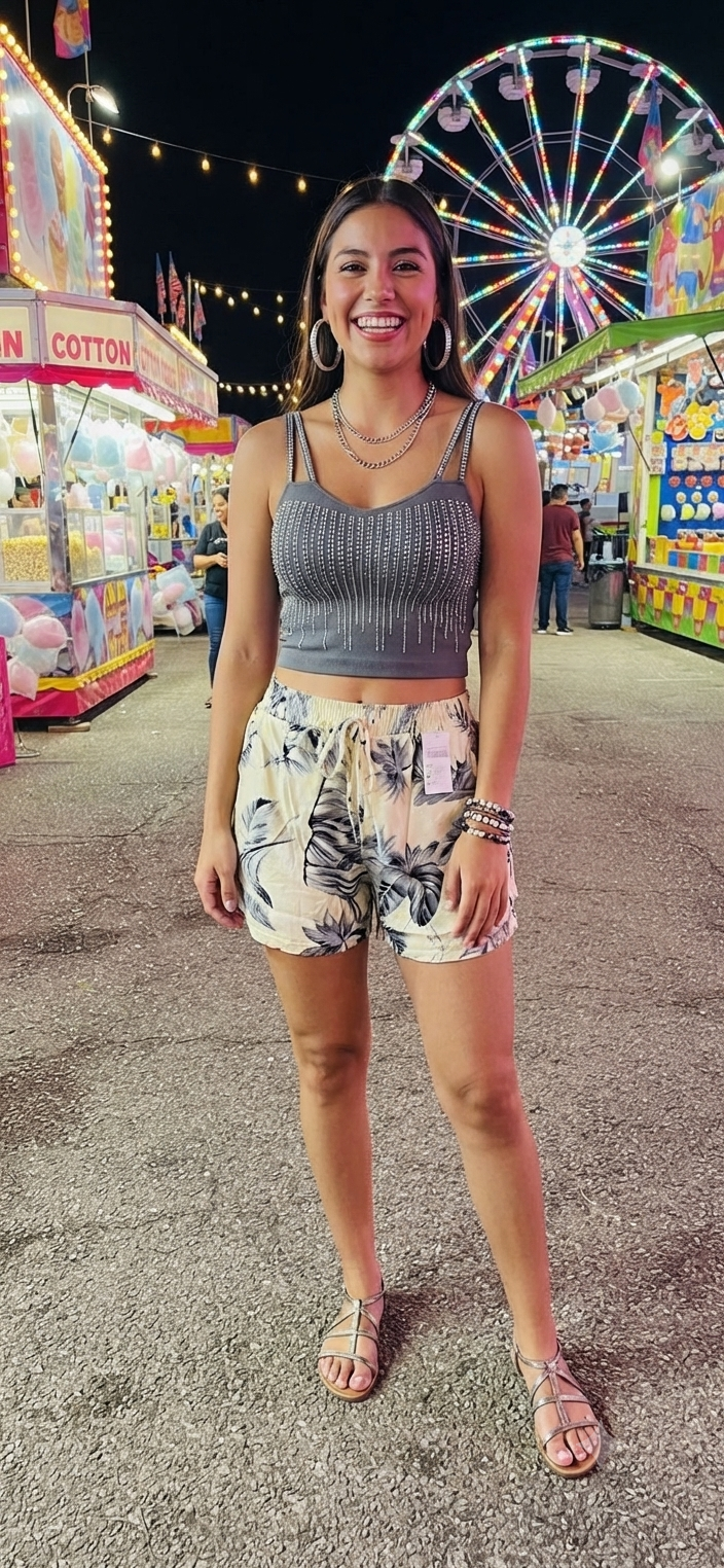 Tropical Print Shorts with Pockets and Elastic Waist