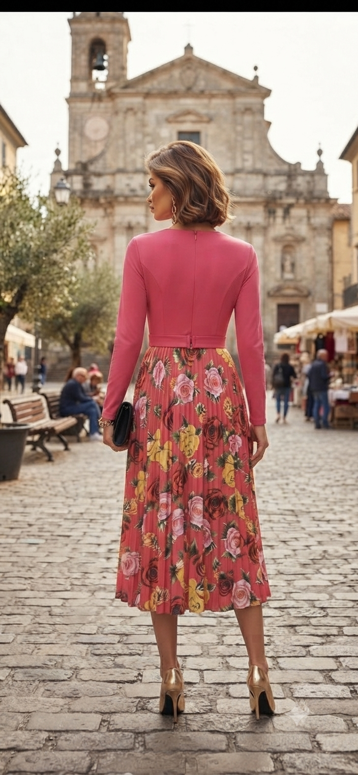 Women's Floral Midi Dress with Matching Cardigan