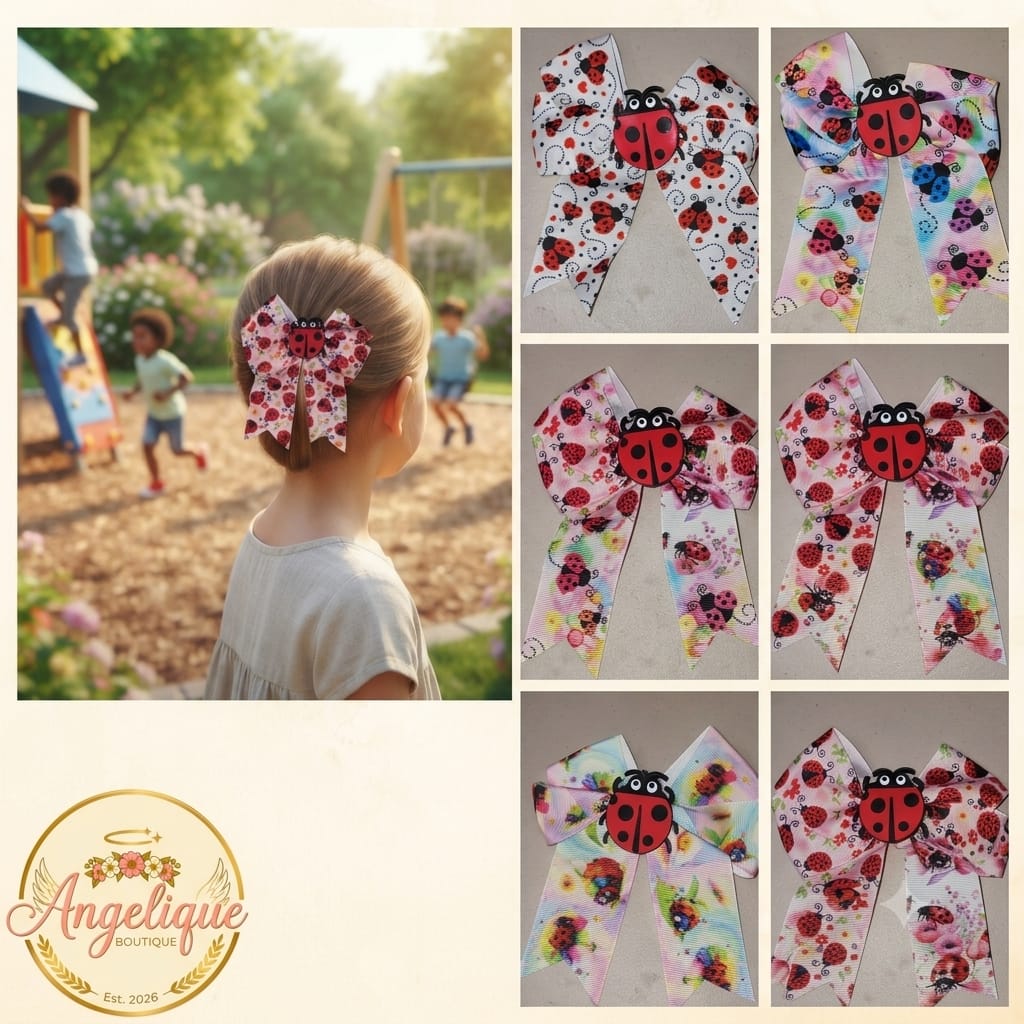 Ladybug Cheer Hair Bow Clip for Girls