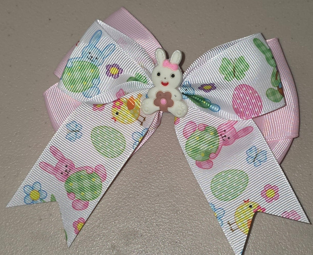 Pastel Bunny Hair Bow Girls Ponytail Ribbon Clip