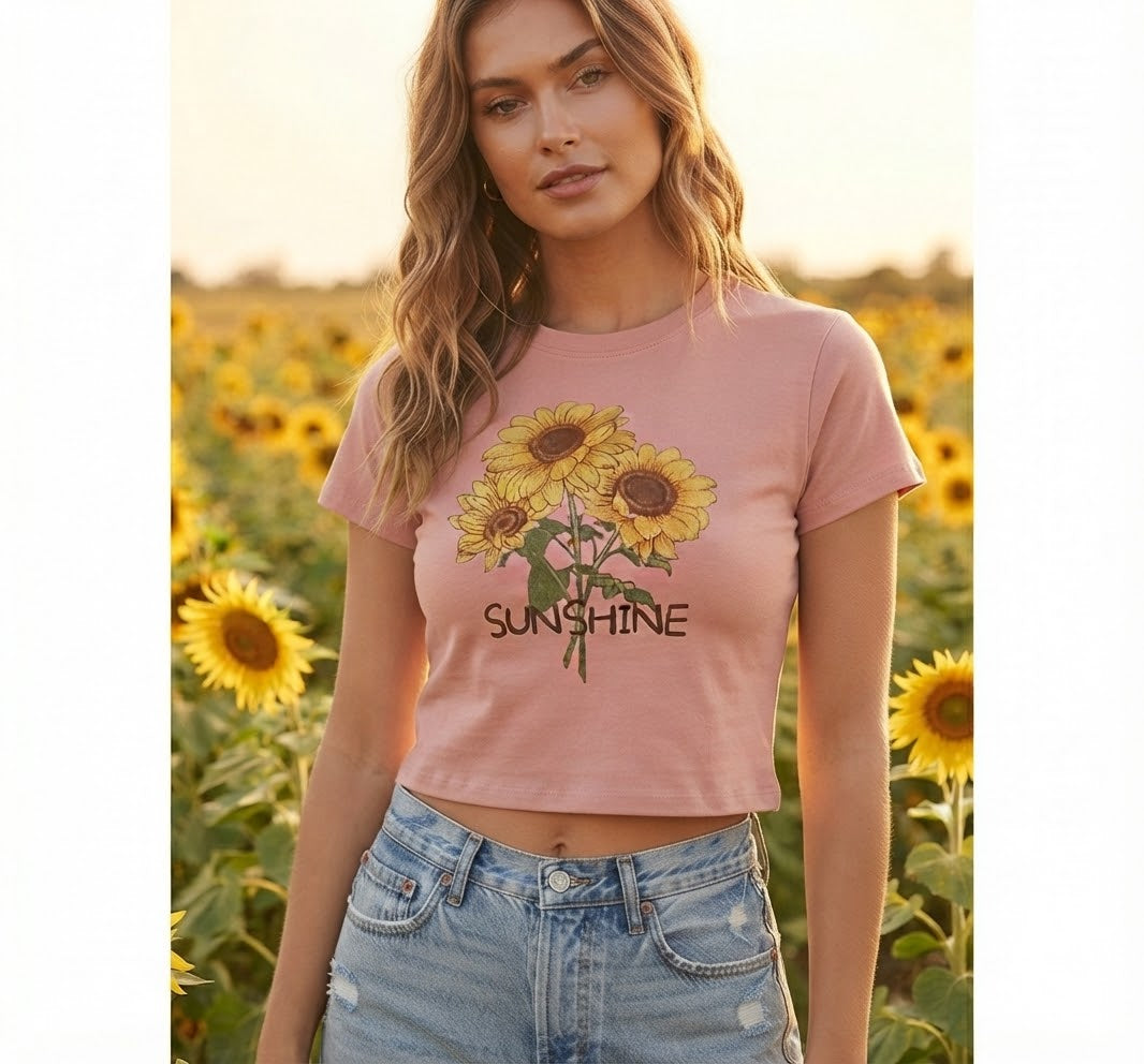 Women's Sunflower Print Crop Top – Floral Style