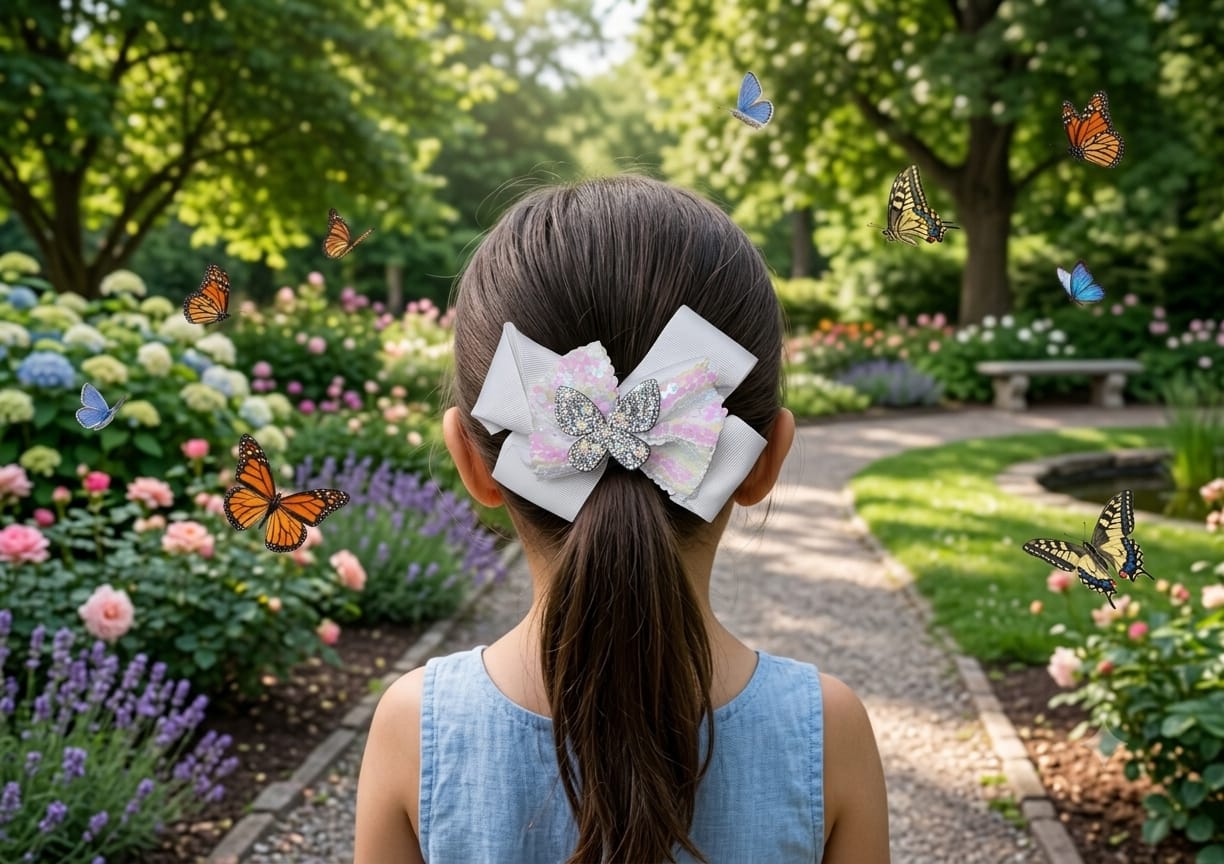 Glitter Butterfly Big Hair Bow Clip for Girls