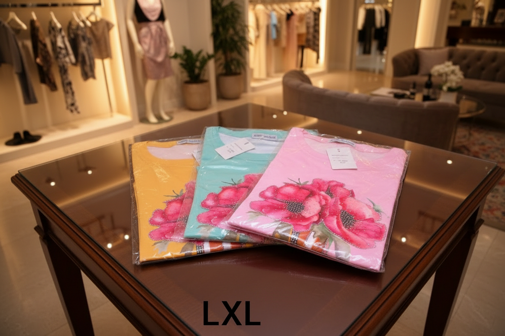 Blusa Manga Corta Floral con Piedrería y Brillo de Alta Calidad – 60% Rayón / 35% Nylon / 5% Elastano
