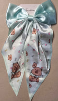 Capybara Coquette Satin Hair Bow for Girls – Long Ribbon Bow Clip