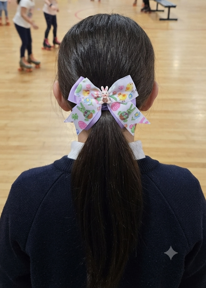 Pastel Bunny Hair Bow Girls Ponytail Ribbon Clip