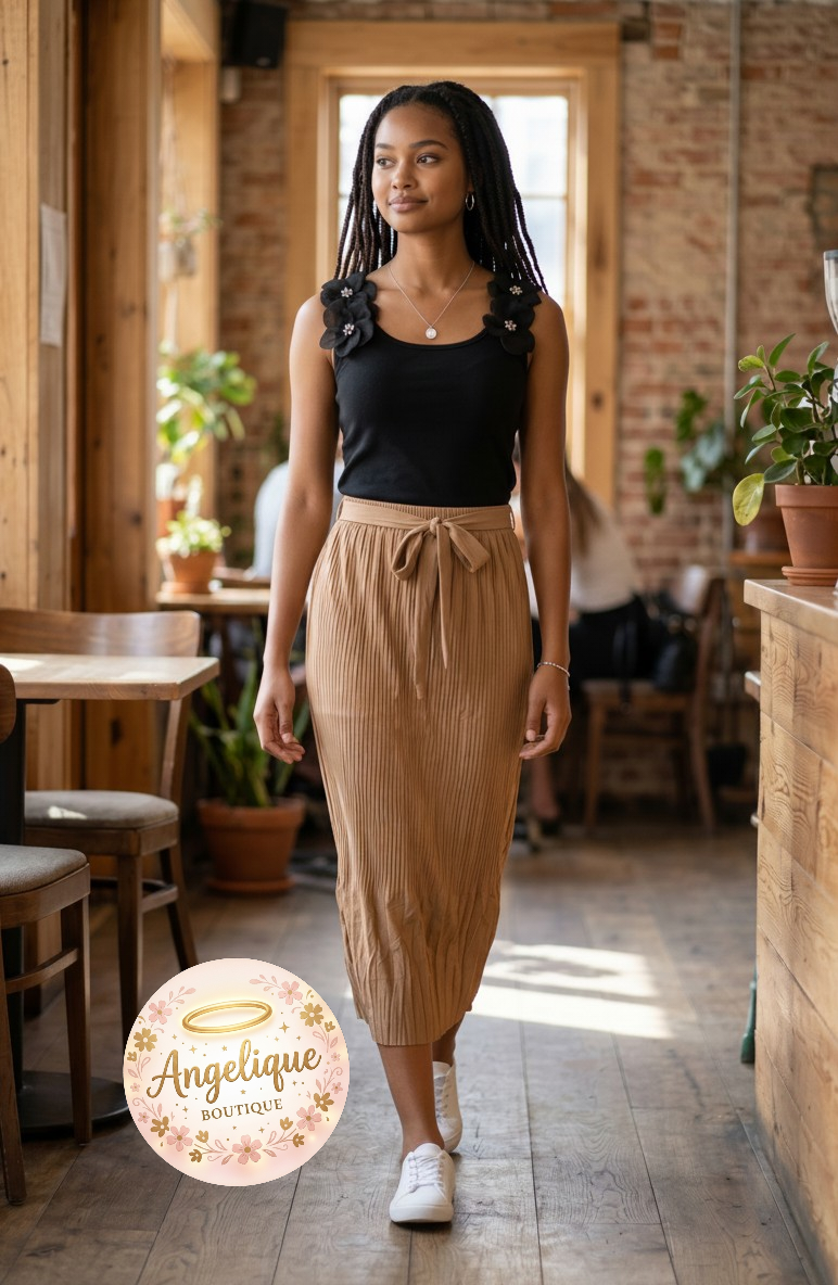 Blusa Sin Mangas Escote Cuadrado con Flores Bordadas y Piedrería – 95% Algodón / 5% Elastano