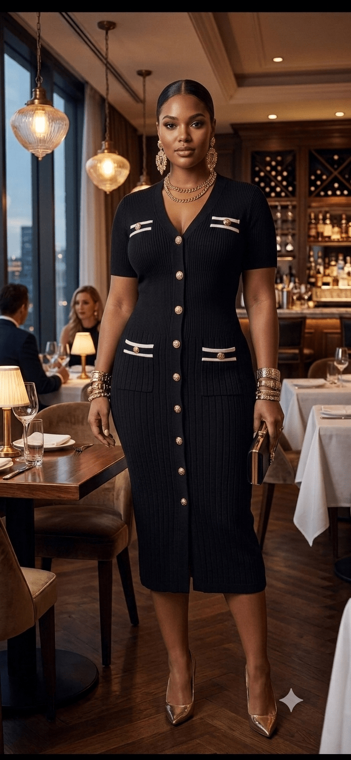 Button-Front Midi Dress with Front Pockets | Angelique Boutique