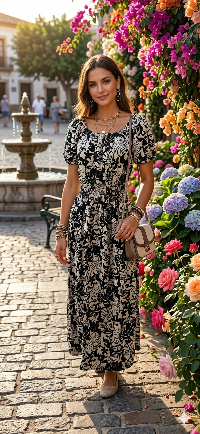 Vestido Floral con Elástico en Cintura