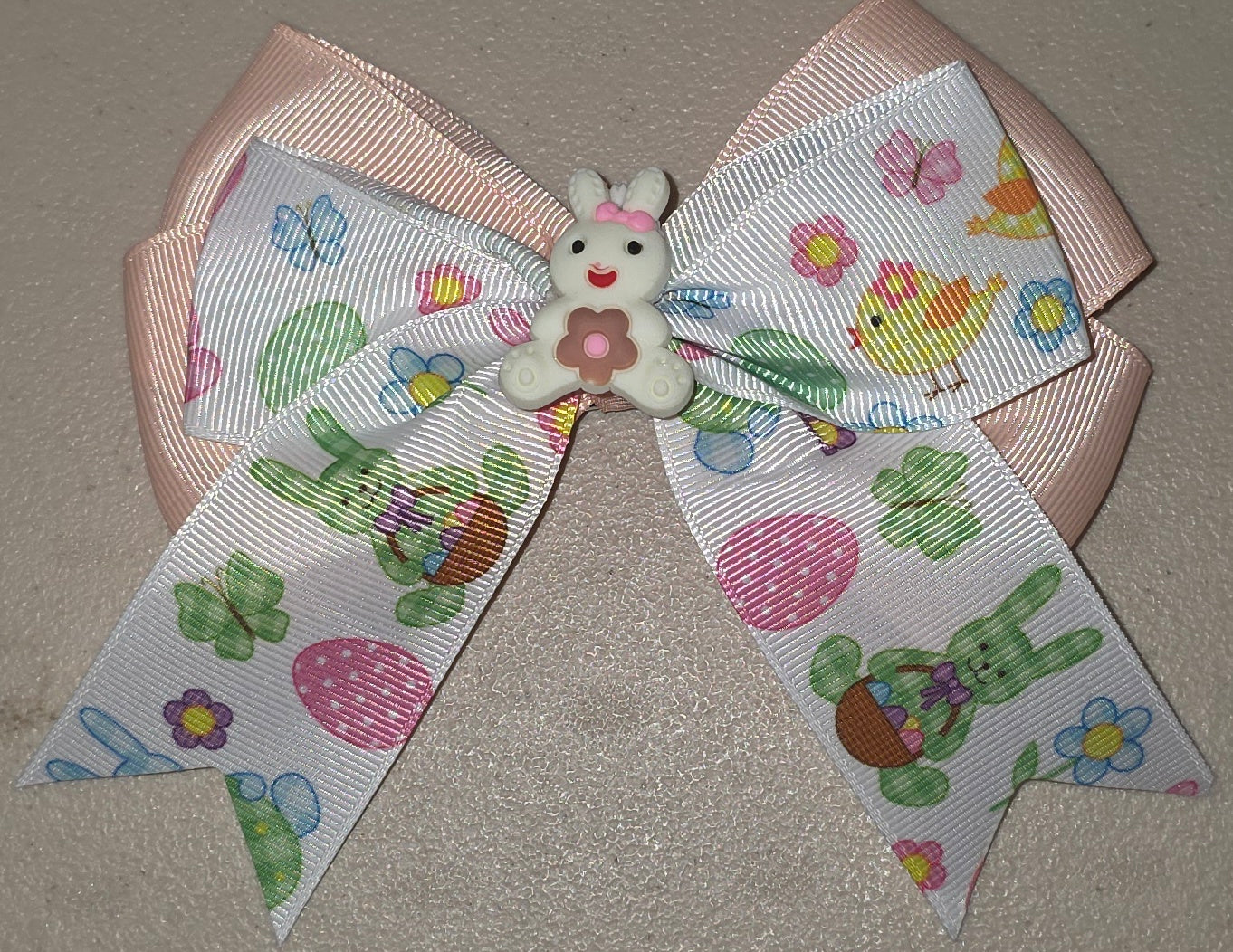 Pastel Bunny Hair Bow Girls Ponytail Ribbon Clip