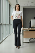 Blusa de Sombrero con Brillo y Pedrería | Manga Corta Femenina
