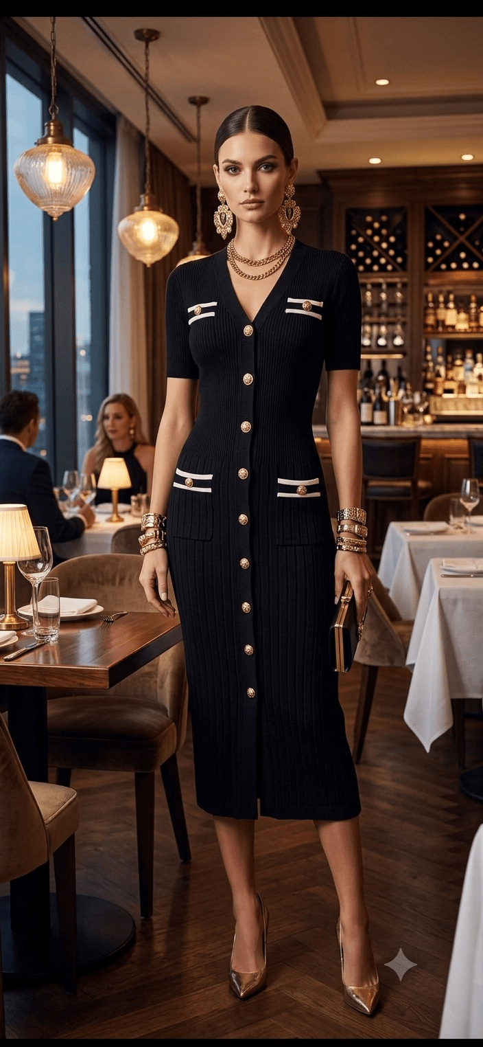 Button-Front Midi Dress with Front Pockets | Angelique Boutique