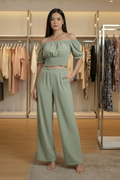Set de 2 Piezas Mujer Top y Pantalón Fluido | Verde Claro Rosa Kaki Morado