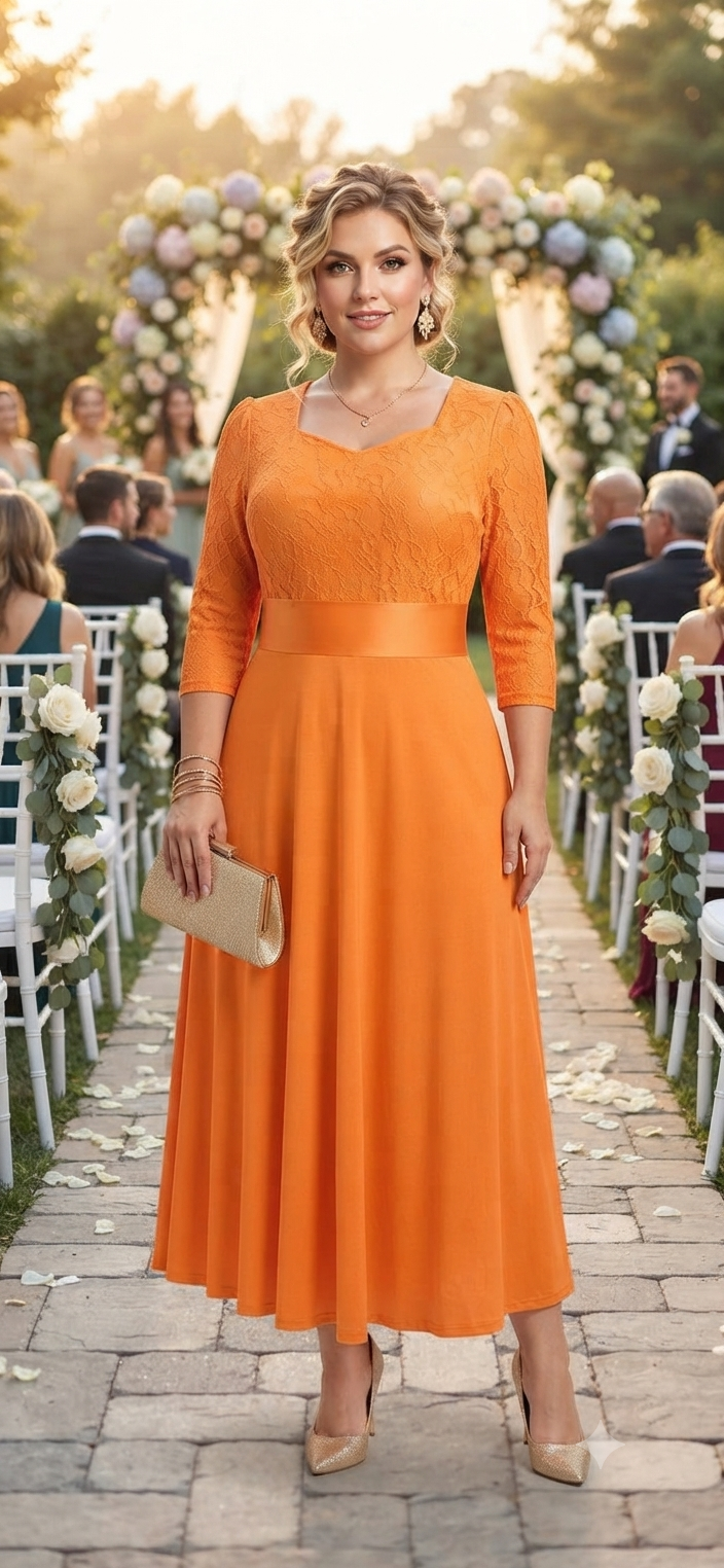Elegant Lace Midi Dress with Flared Skirt