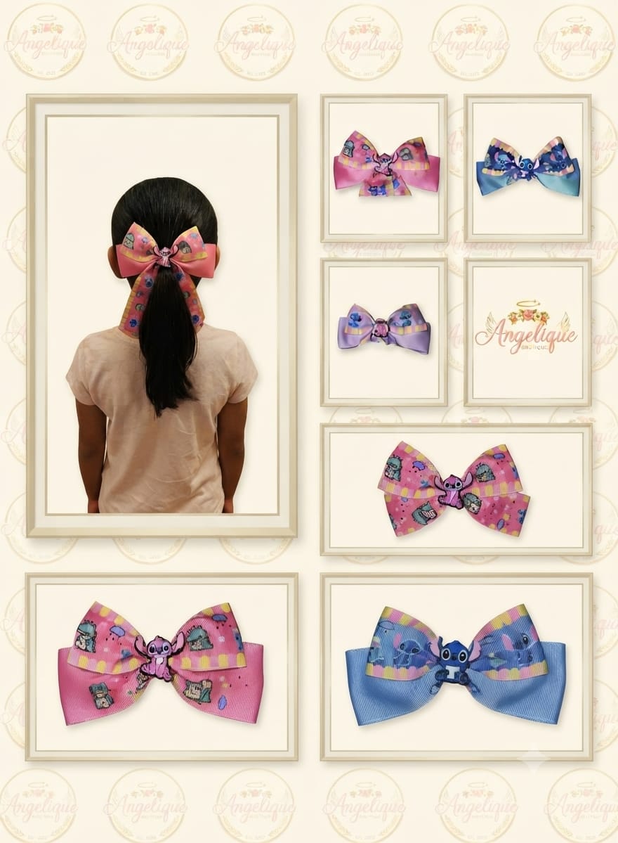 Stitch & Angel Tail Hair Bow Clip for Girls