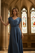 Vestido Midi Elegante con Escote en V y Botones