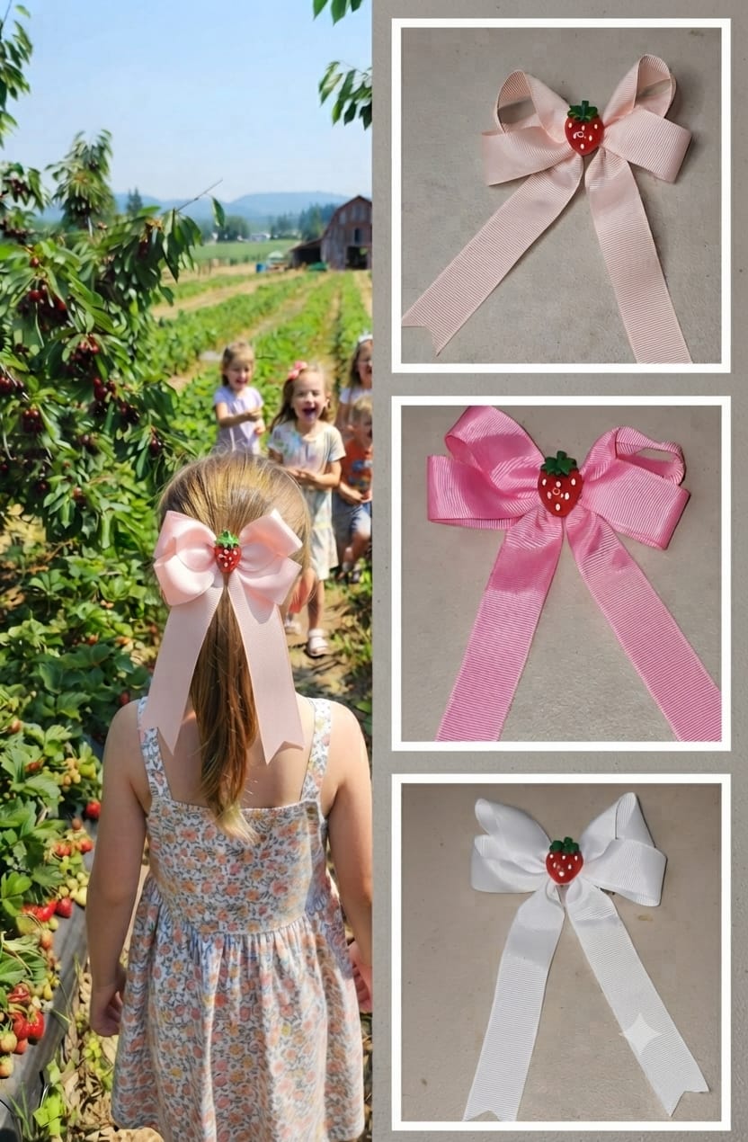 Cherry & Strawberry Tail Hair Bow Clip for Girls