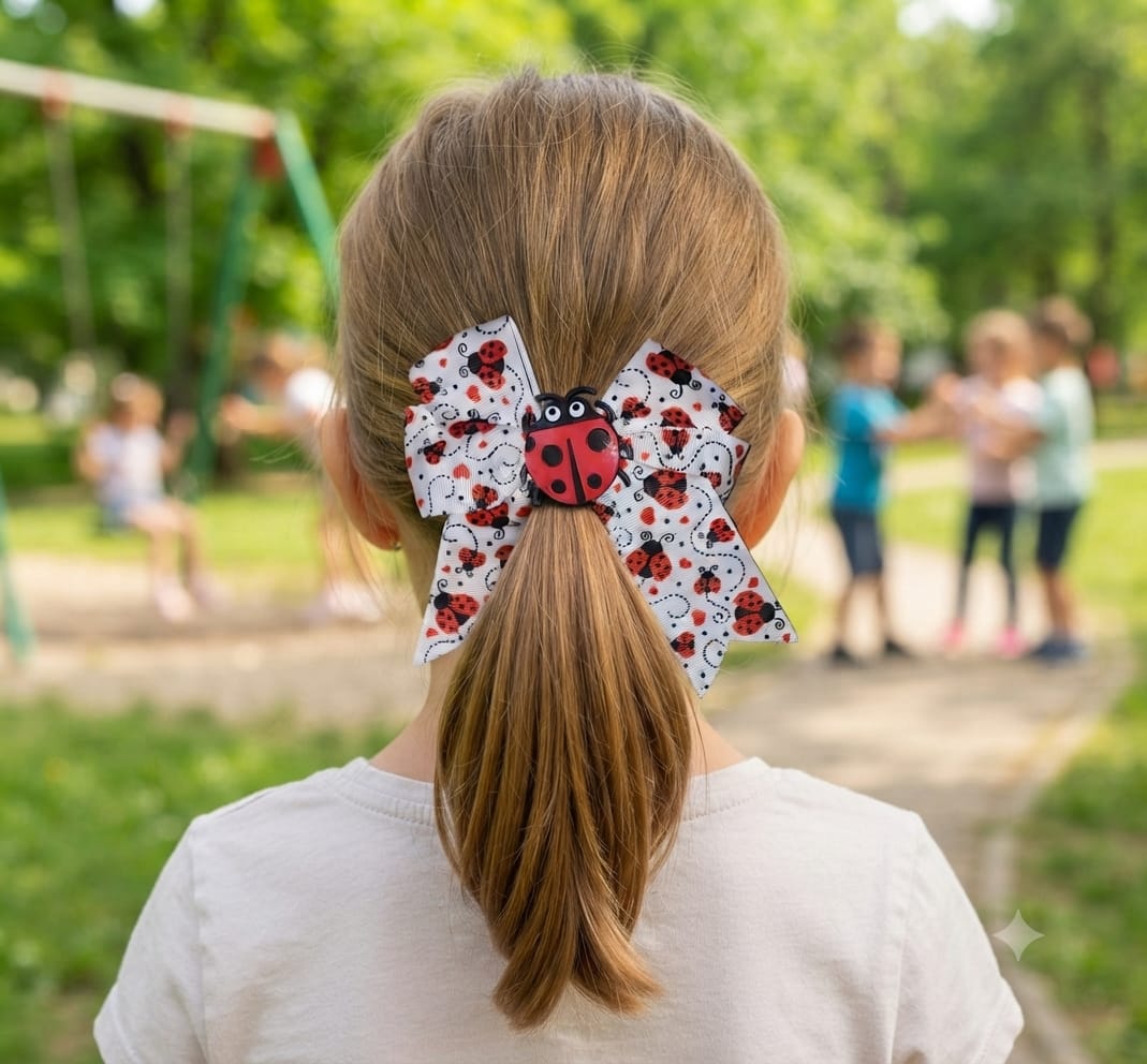 Ladybug Cheer Hair Bow Clip for Girls