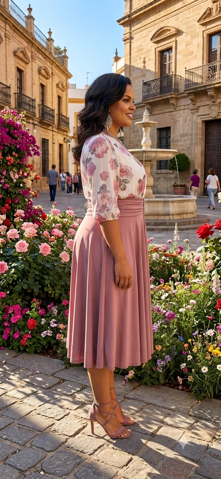 Floral Bolero Pleated Midi Dress w/ Belt