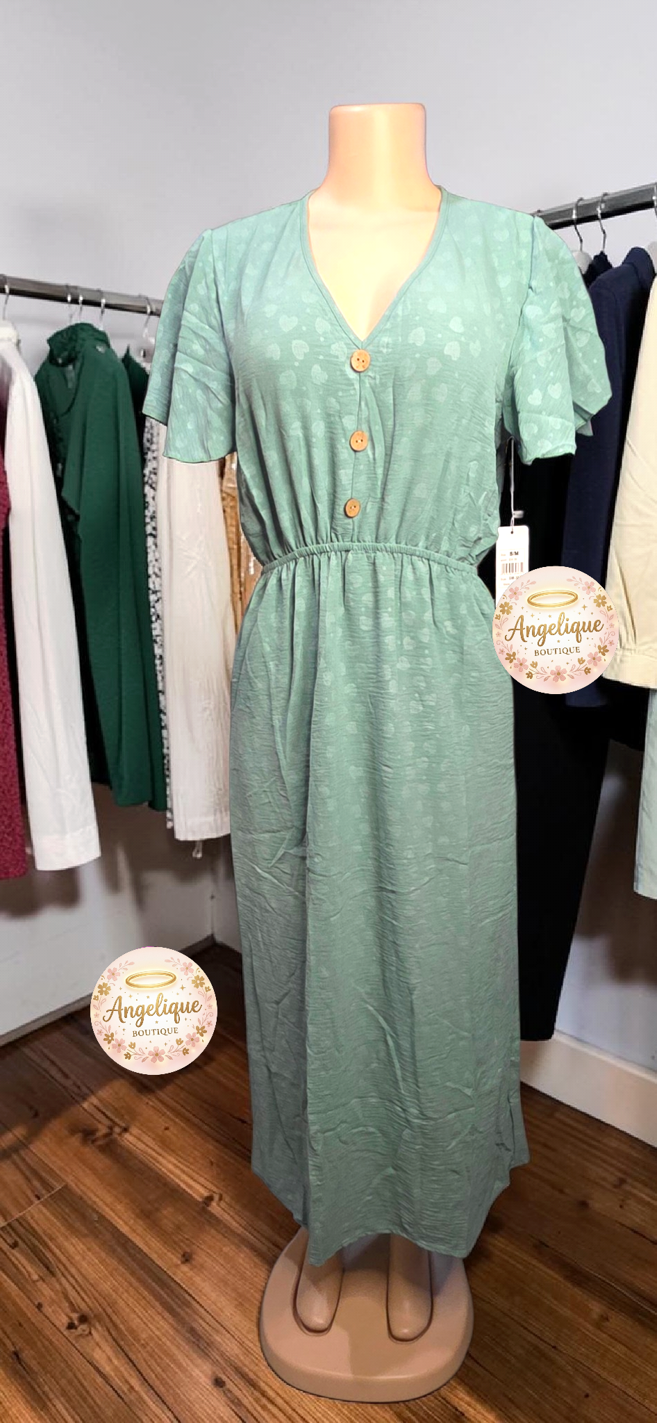 Vestido Largo con Estampado de Corazones