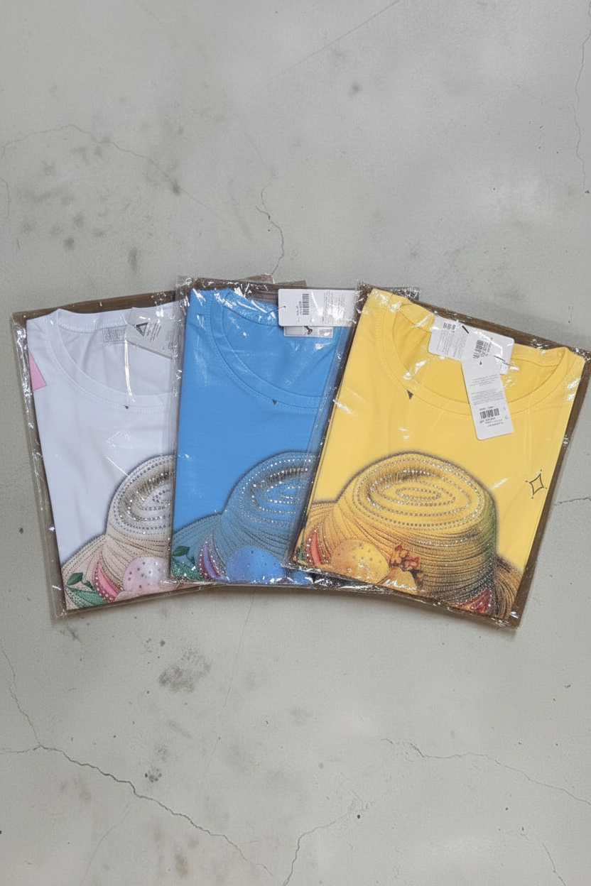 Blusa de Sombrero con Brillo y Pedrería | Manga Corta Femenina