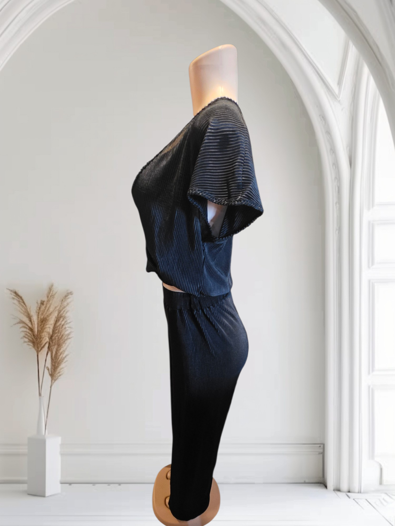 Set Palazzo y Top Escote en V | Negro | 100% Poliéster