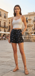 Short Estampado de Mariposas con Cintura Elástica y Cordón Pequeño-Mediano y Grande-Extragrande