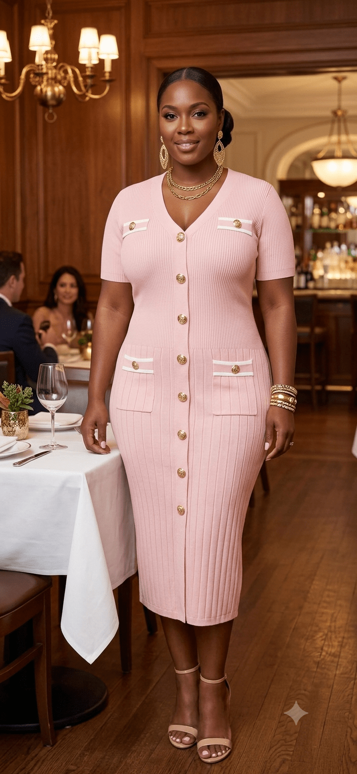 Button-Front Midi Dress with Front Pockets | Angelique Boutique
