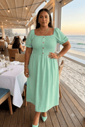 Casual Long Dress with Heart Print & Adjustable Tie | Stretch | Angelique Boutique